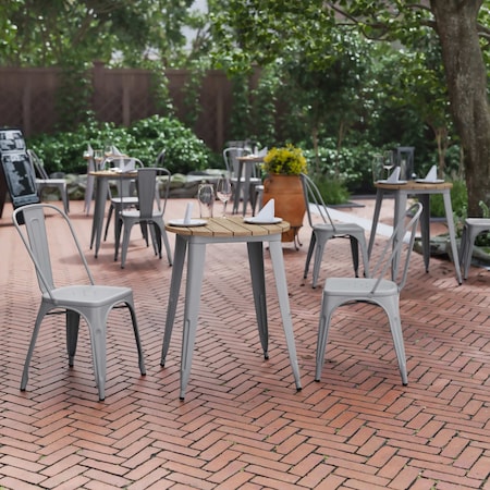 Flash Furniture 23.75 RD Dining Table Brown Poly Top/Silver Frame JJ-T14623-60-BRSL-GG